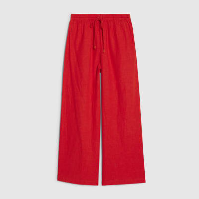 Petite Red Linen Trousers