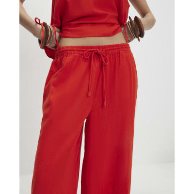 Petite Red Linen Trousers
