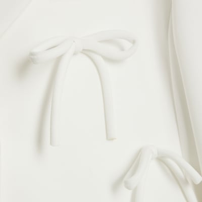 Petite White Bow Detail Cropped Blazer