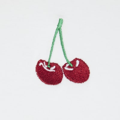 Petite White Embroidered Cherry T-Shirt