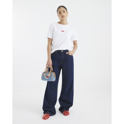 Petite White Embroidered Cherry T-Shirt
