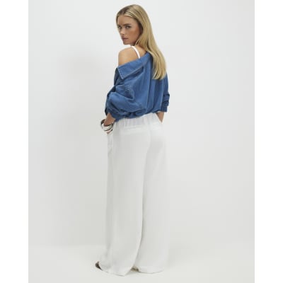 Petite White Wide leg Drawstring Jeans