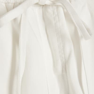 Petite White Wide leg Drawstring Jeans