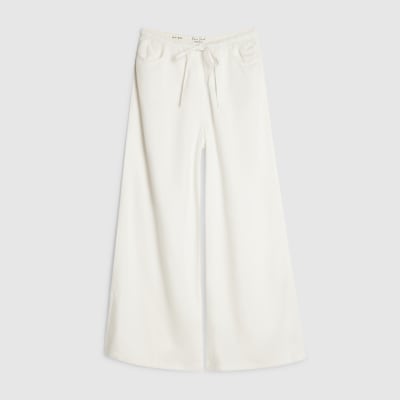 Petite White Wide leg Drawstring Jeans