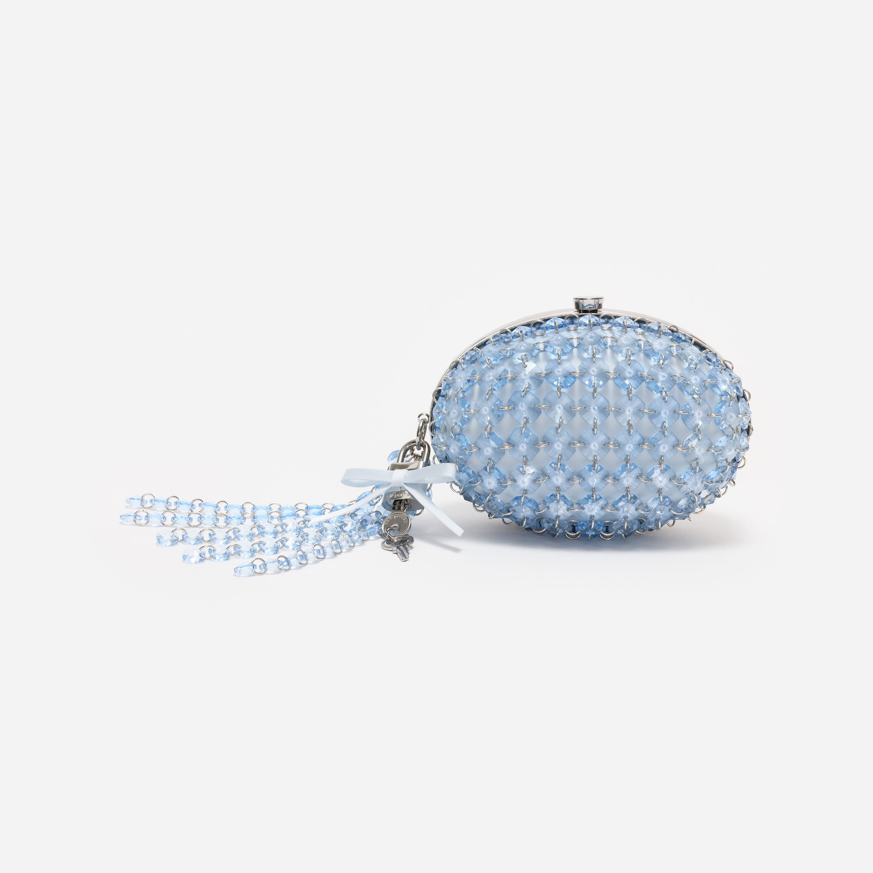 Blue Oval Crystal Chain Clutch Bag
