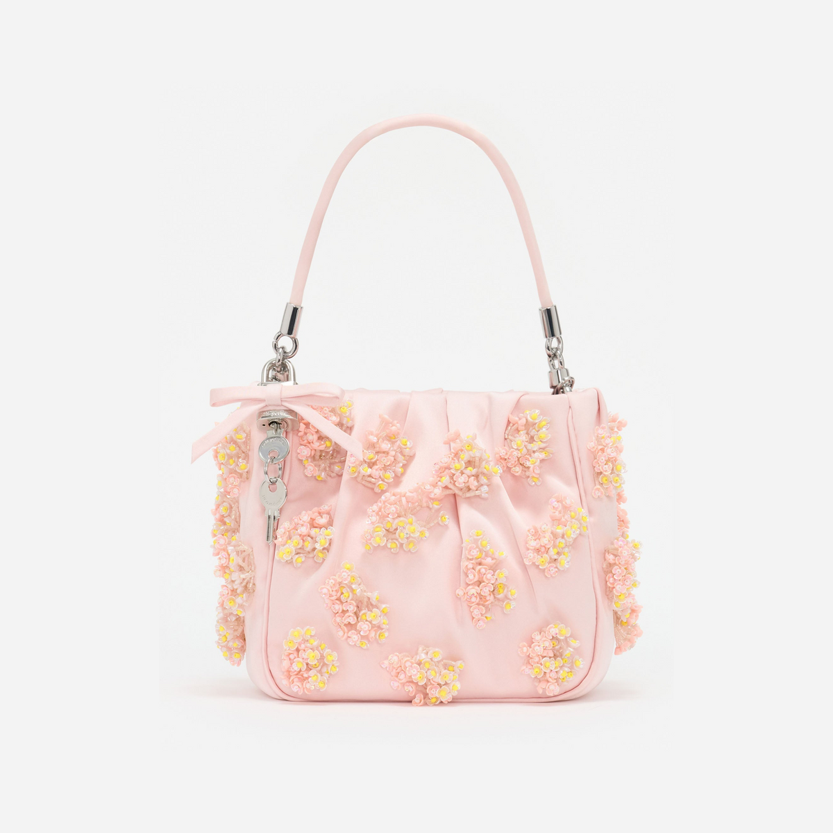 Pink Satin Floral Beaded Tote Bag