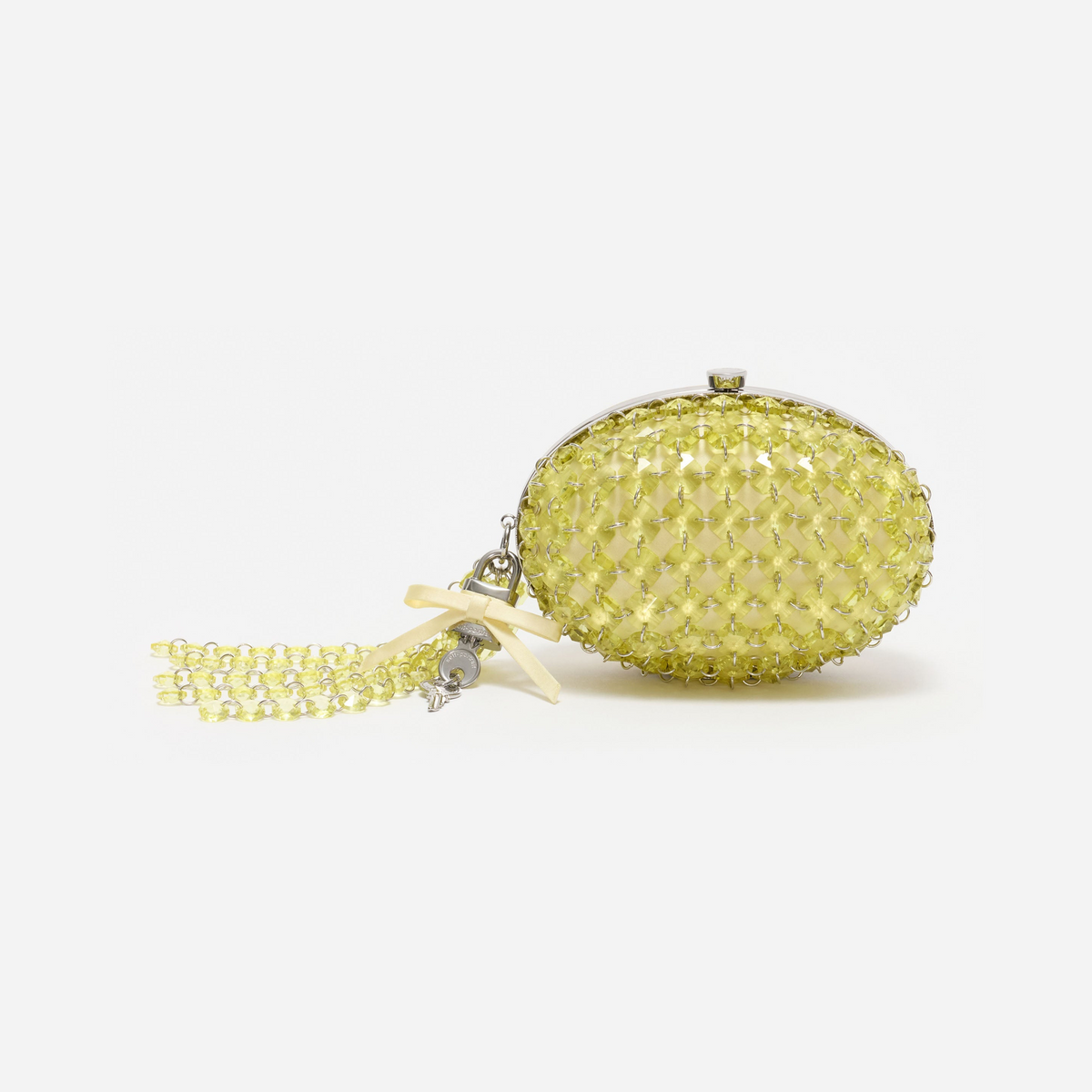 Yellow Oval Crystal Chain Clutch Bag