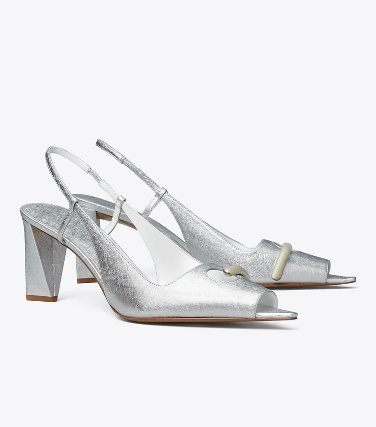 PIERCED PEEP-TOE SLINGBACK