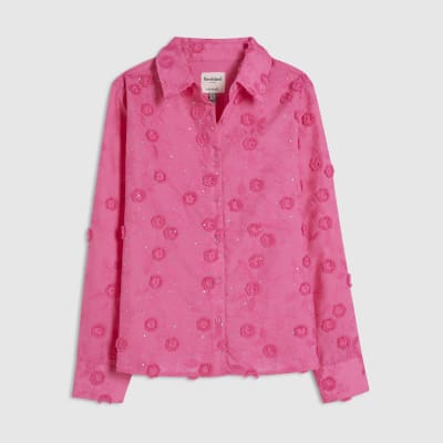 Pink 3D Floral Embellished Shirt