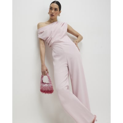 Pink Asymmetric Drape Jumpsuit
