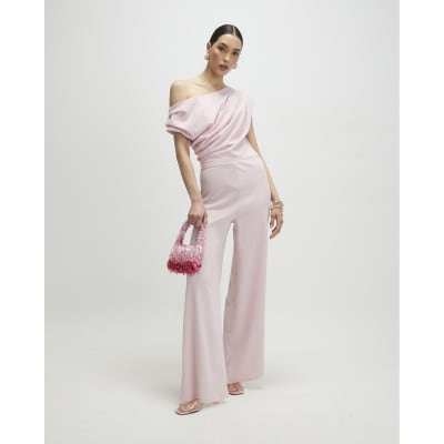 Pink Asymmetric Drape Jumpsuit