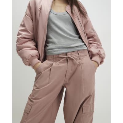 Pink Barrel Leg Cargo Trousers
