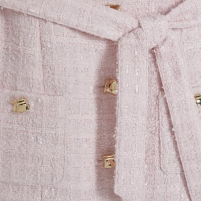 Pink Boucle Belted Mini Dress