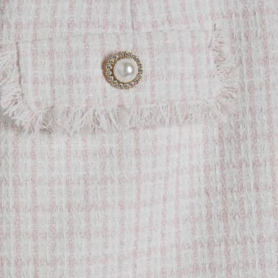 Pink Boucle Fringe Hem Mini Skirt