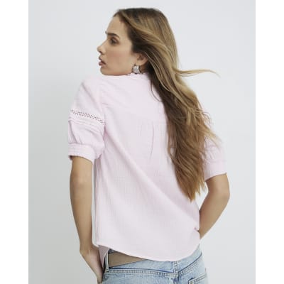 Pink Frill Collar Short Sleeve Blouse