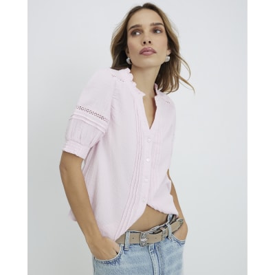 Pink Frill Collar Short Sleeve Blouse