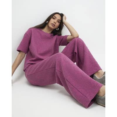Pink Jacquard Wide Leg Trousers