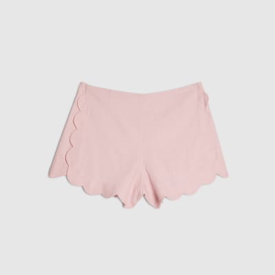 Pink Linen Blend Scallop Trim Shorts