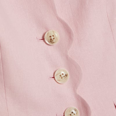 Pink Linen Blend Scallop Trim Waistcoat