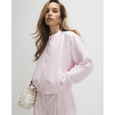 Pink Linen Blend Tailored Bomber Jacket