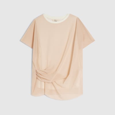 Pink Mesh Twisted Drape Top