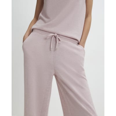 Pink Metallic Drawstring Wide Leg Trousers