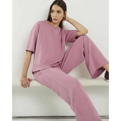 Pink Premium Drawstring Wide Leg Joggers