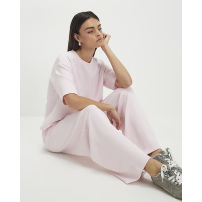 Pink Premium Drawstring Wide Leg Joggers