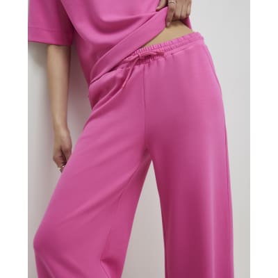 Pink Premium Drawstring Wide Leg Joggers