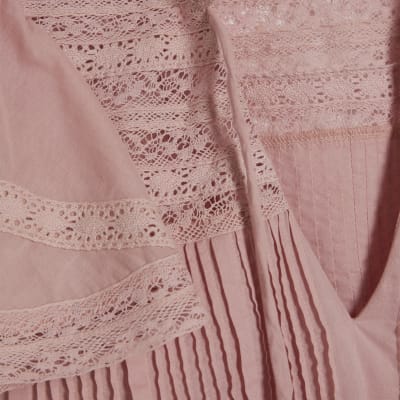 Pink Ruffle Sleeve Lace Blouse