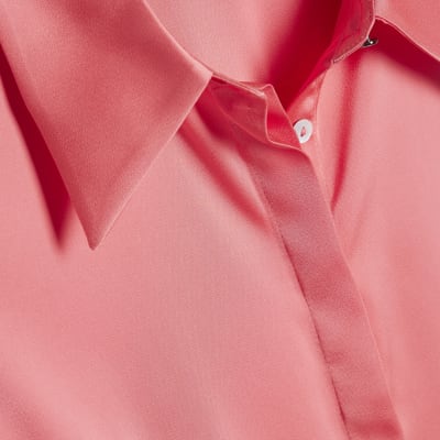 Pink Satin Long Sleeve Slim Fit Shirt