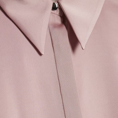 Pink Satin Long Sleeve Slim Fit Shirt