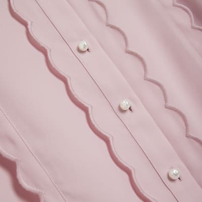 Pink Scallop Detail Chiffon Shirt
