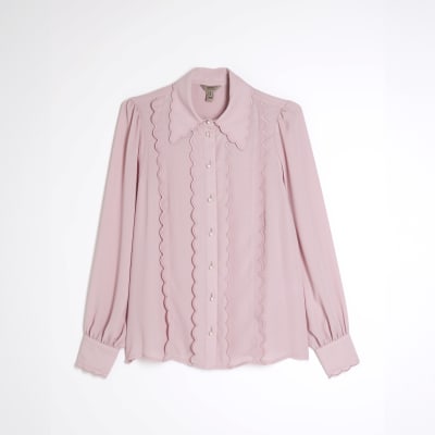 Pink Scallop Detail Chiffon Shirt