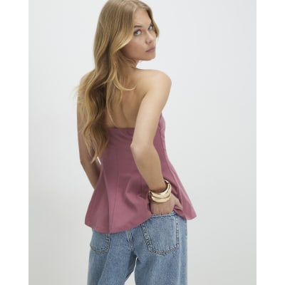 Pink Sleeveless Peplum Bandeau Top