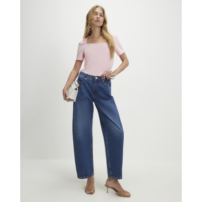 Pink Square Neck Fitted T-Shirt