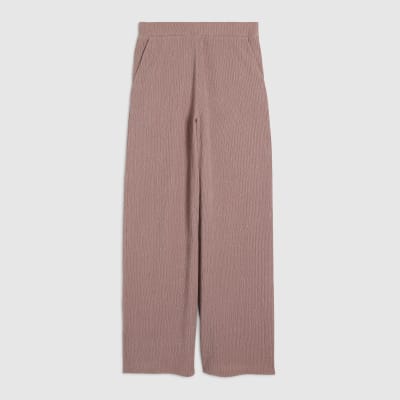 Pink Textured Wide Leg Trousers