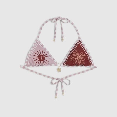 Pink Triangle Colour Block Bikini Top