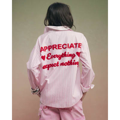 Pink Year Zero Stripe Back Slogan Shirt