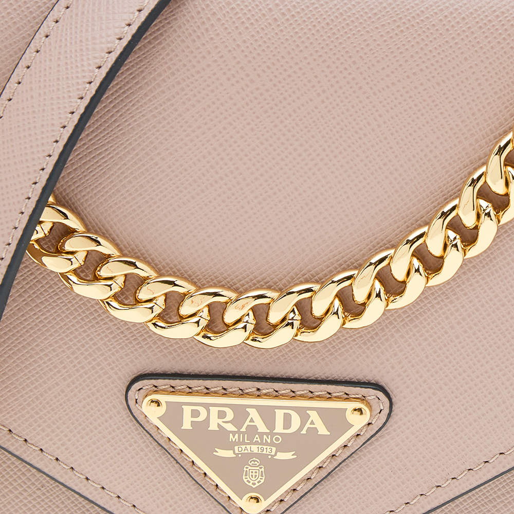 Prada Beige Saffiano Leather Flap Shoulder Bag