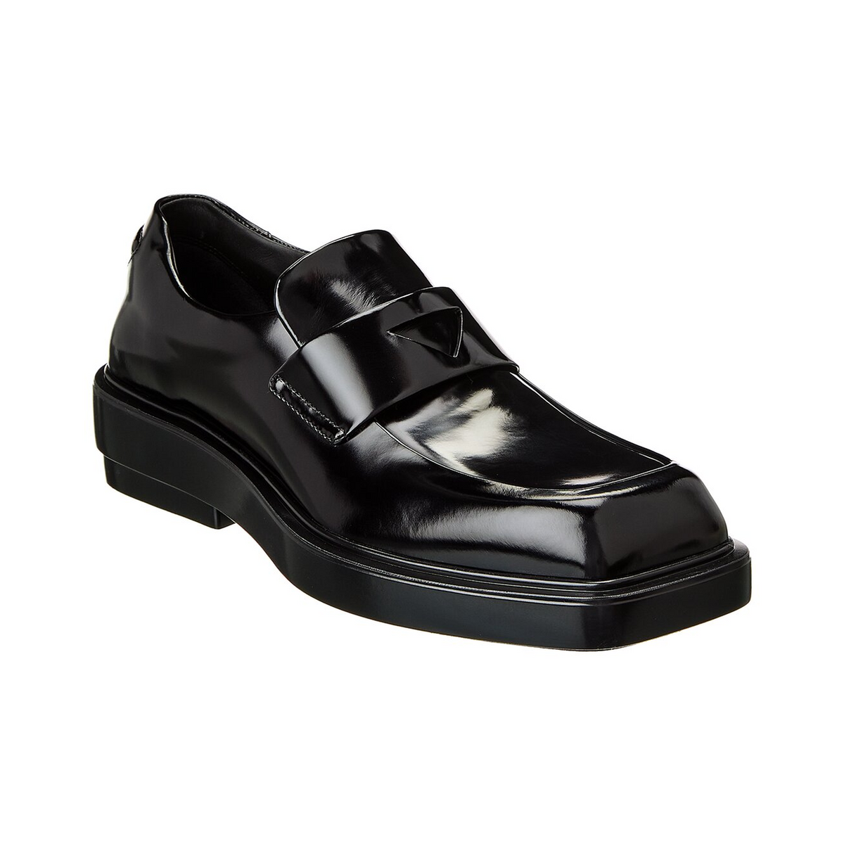 Prada Black Brushed Leather Monolith Penny Loafers