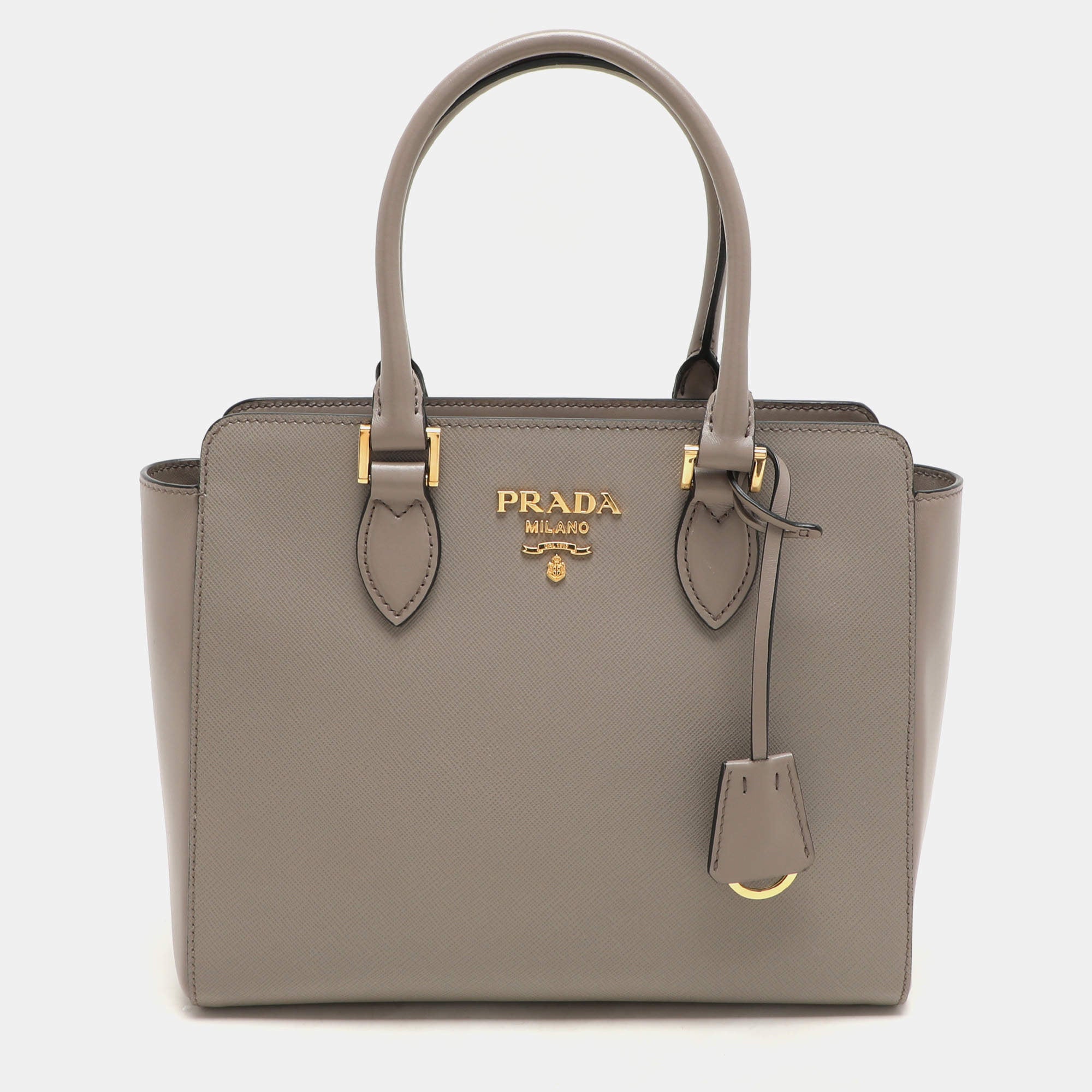 Prada Grey Saffiano Leather Top Zip Satchel