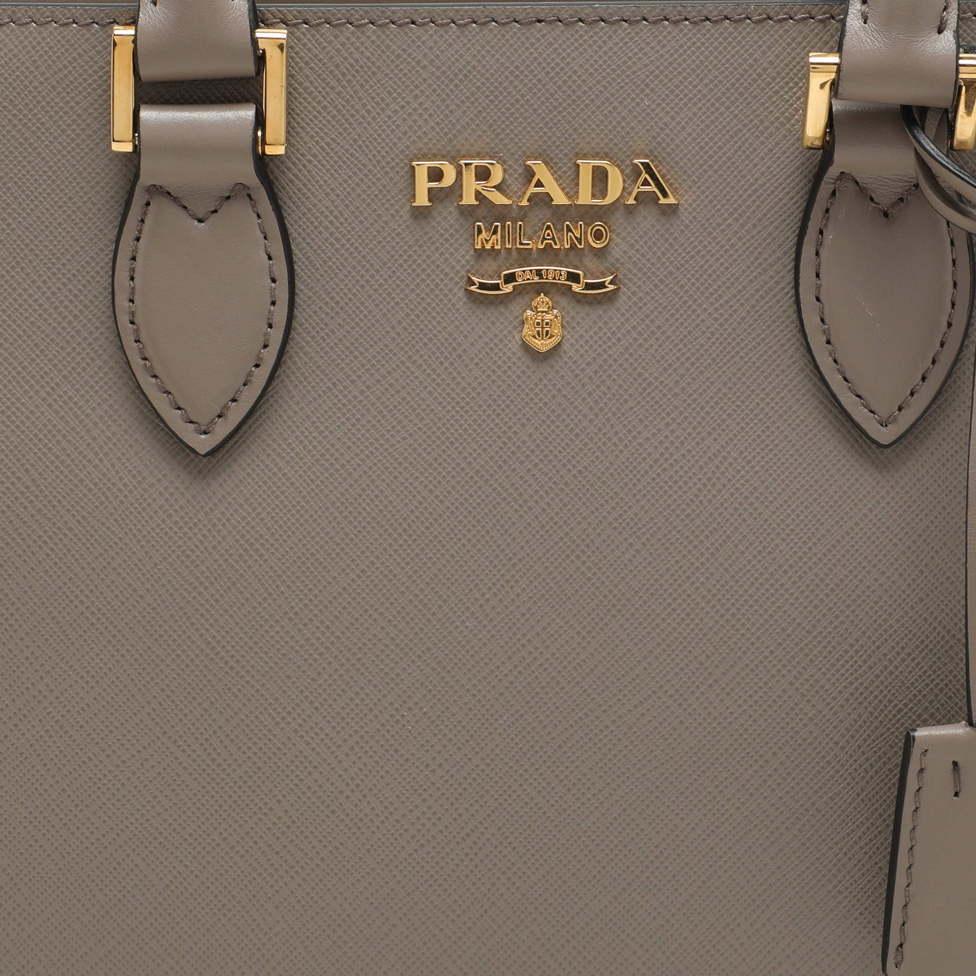 Prada Grey Saffiano Leather Top Zip Satchel