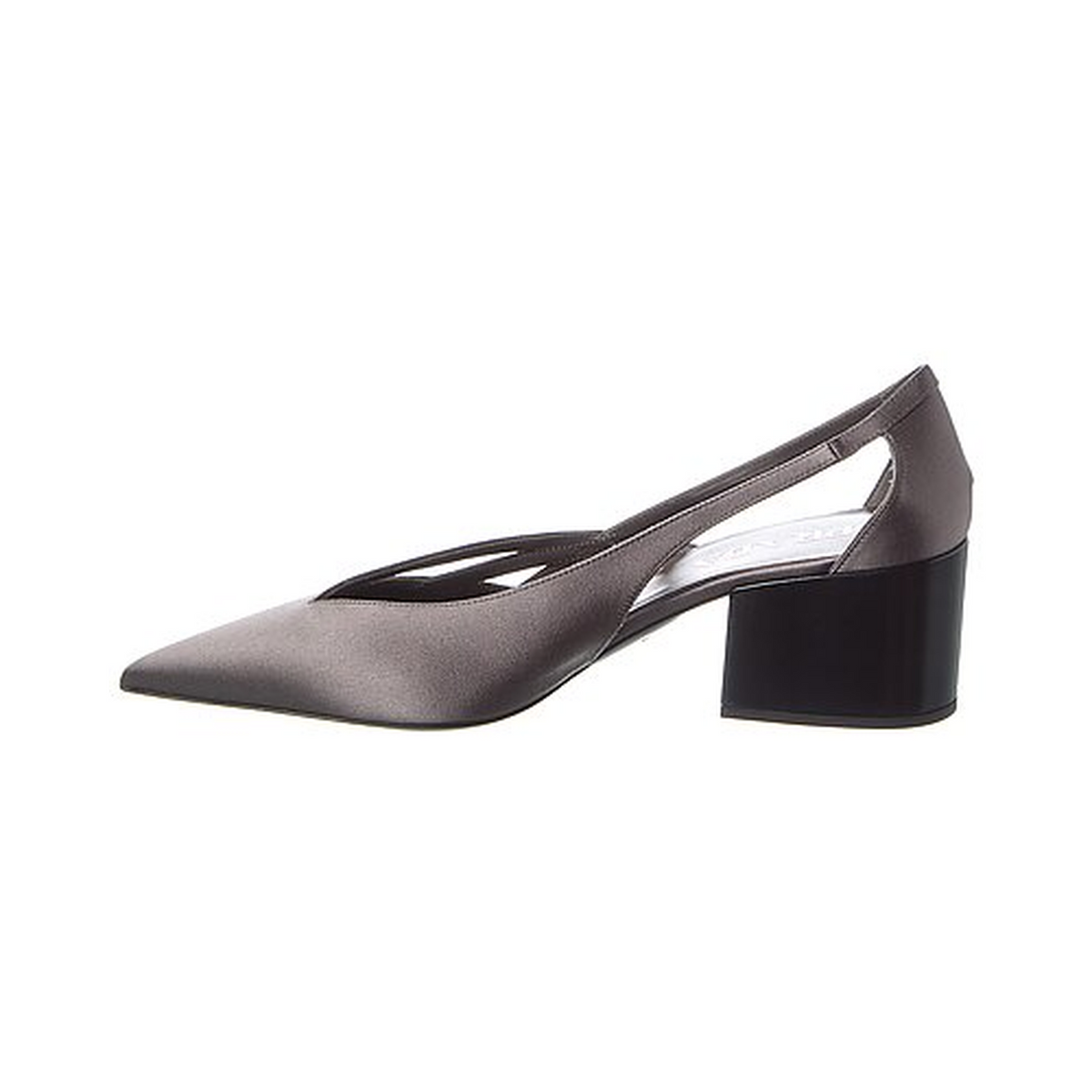 Prada Gunmetal Satin Cutout Block Heel Pumps