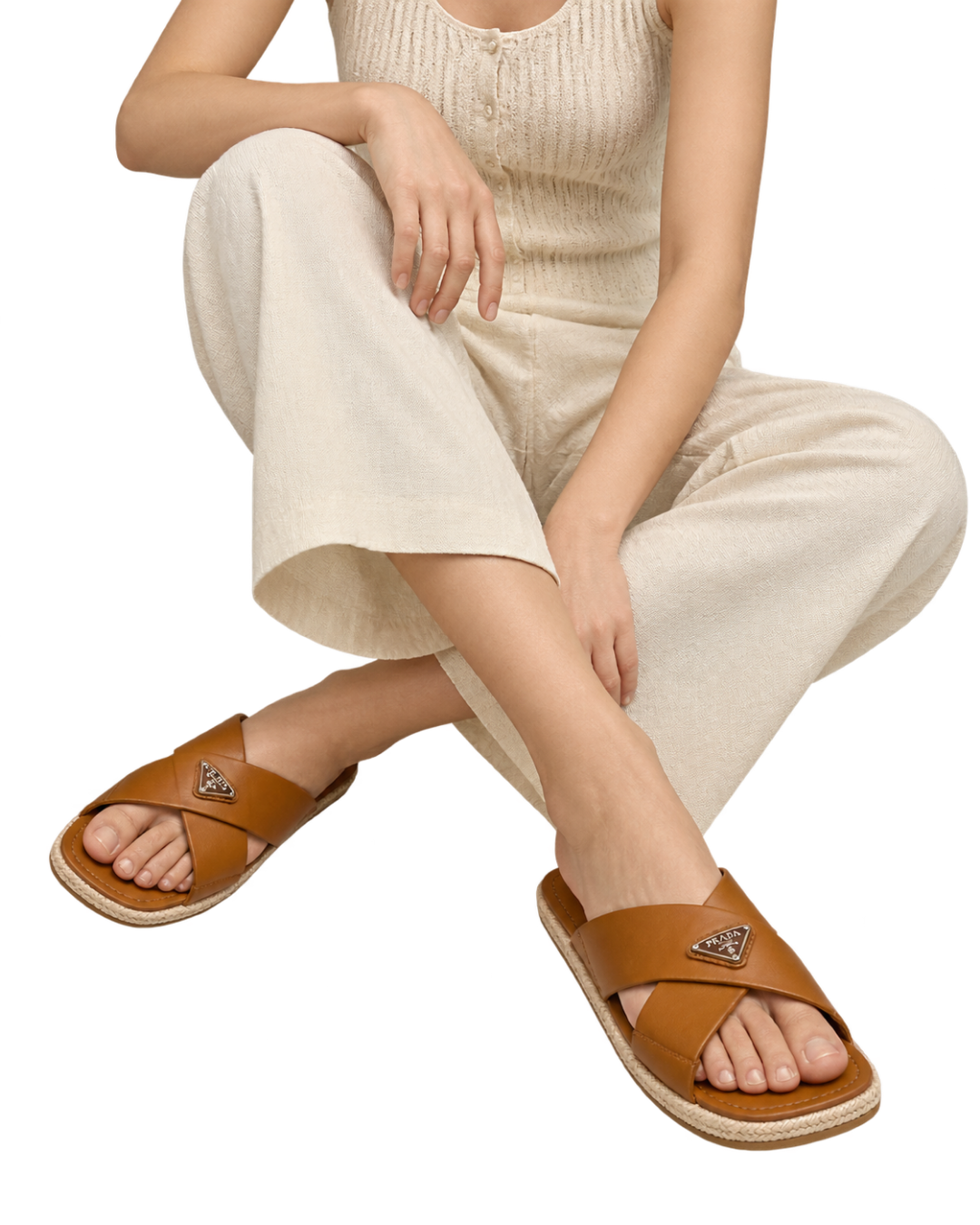 Prada Leather Crisscross Sandals