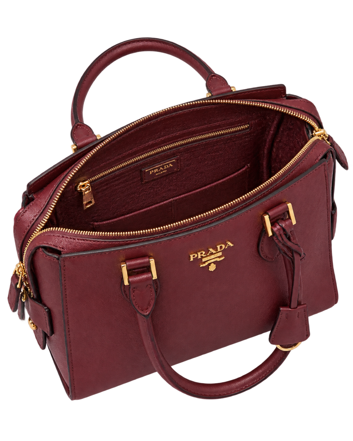 Prada Red Saffiano Lux/Soft Leather Top Zip Tote