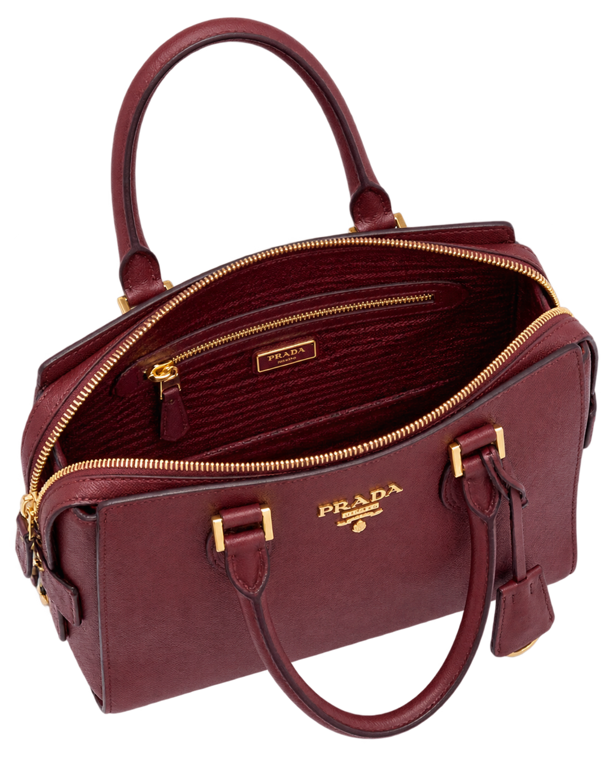 Prada Red Saffiano Lux/Soft Leather Top Zip Tote