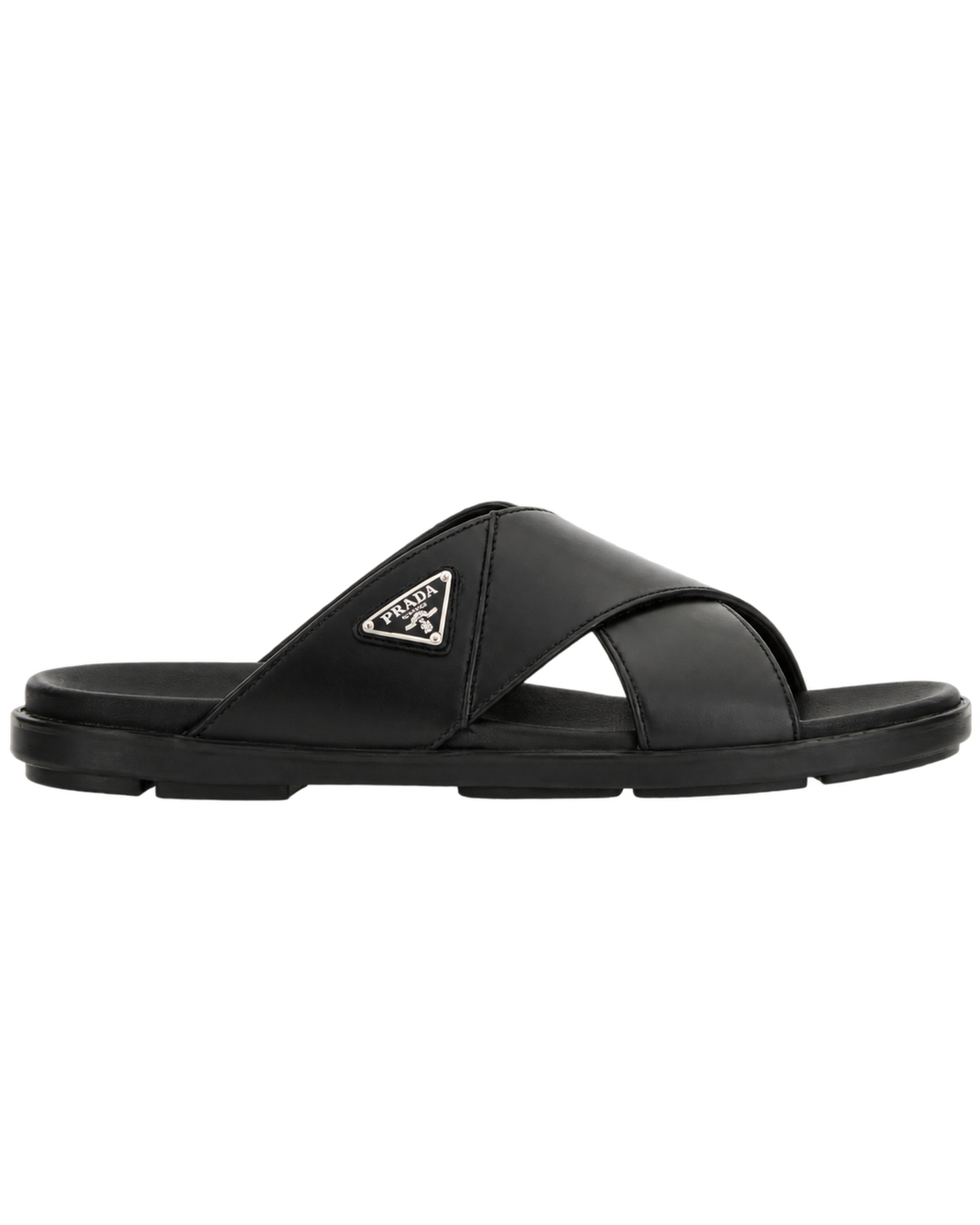 Prada triangle logo slip-on sandals - black