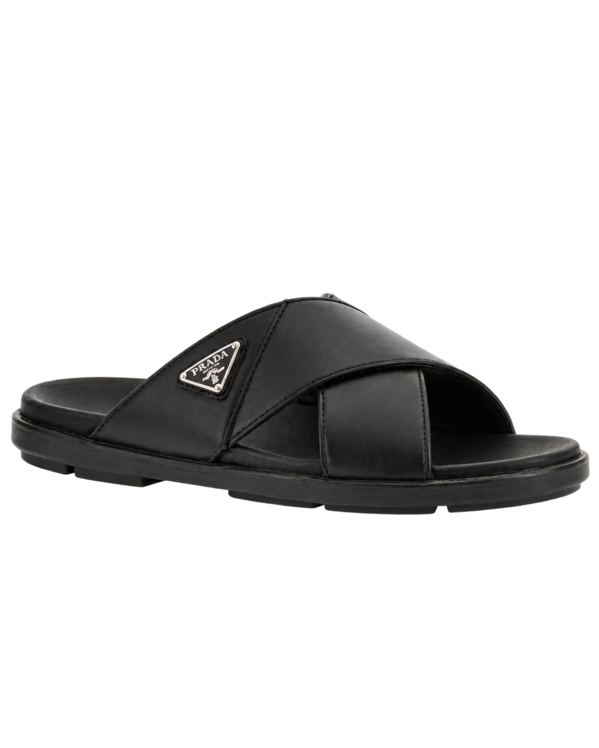 Prada triangle logo slip-on sandals - black