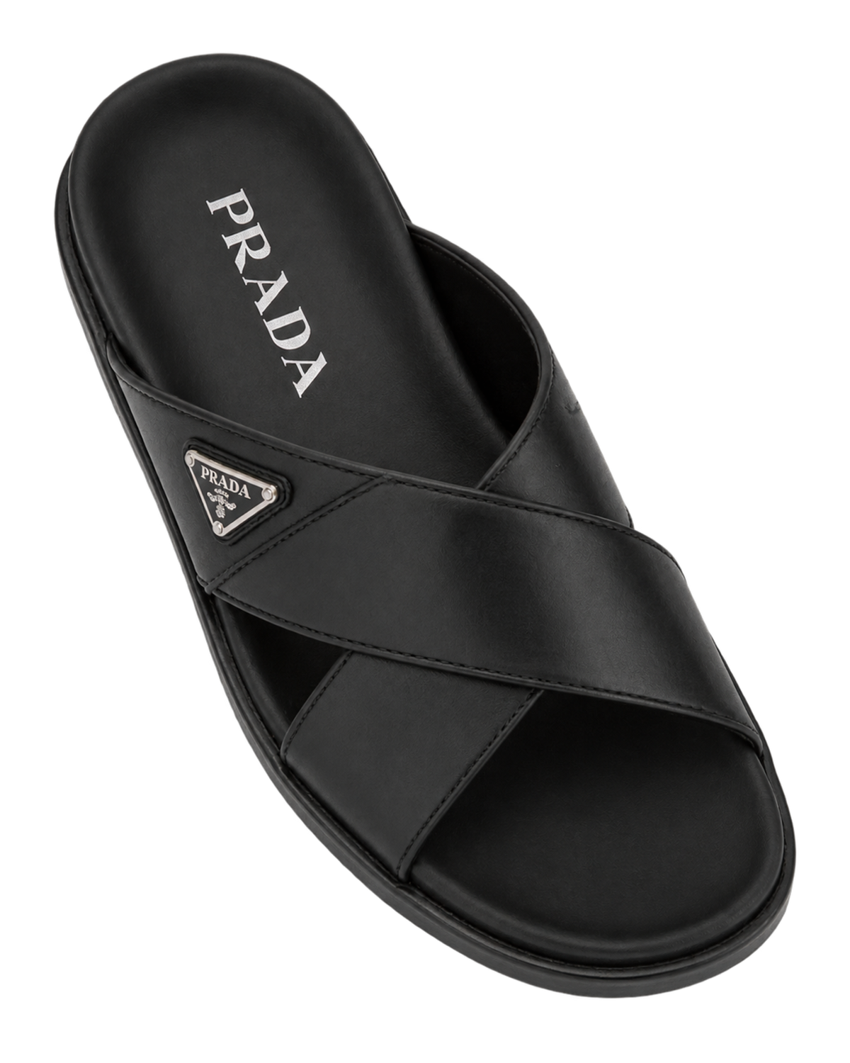 Prada triangle logo slip-on sandals - black